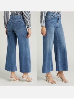 NWOT Frame La Palazzo Crop High rise Wide Leg Flare Jeans Daphne Blue Raw Hem 29